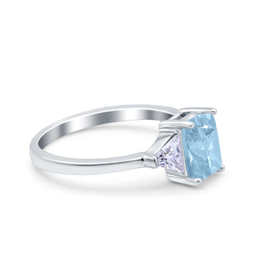 Emerald Cut Art Deco Engagement Ring Simulated Aquamarine CZ 925 Sterling Silver